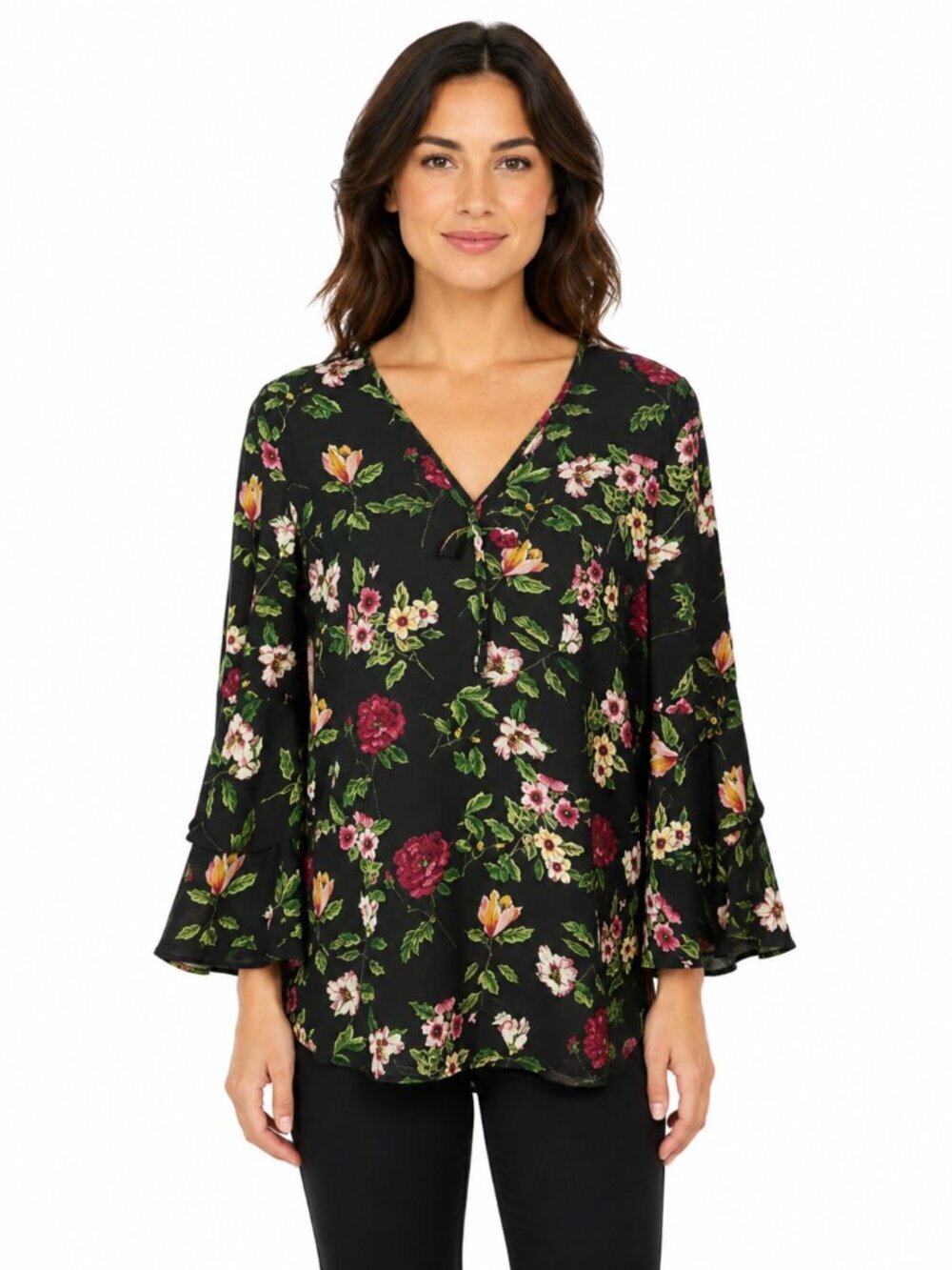 Karl Lagerfeld Top Size Medium Flared Sleeve Pink Floral Cottagecore Whimsygoth